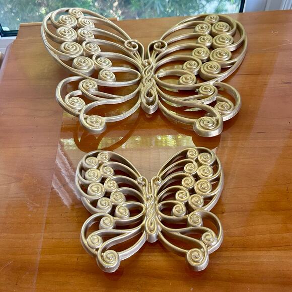 Mid Century Modern Burlwood Butterfly Wall Art Set of 2 - Picture 8 of 16